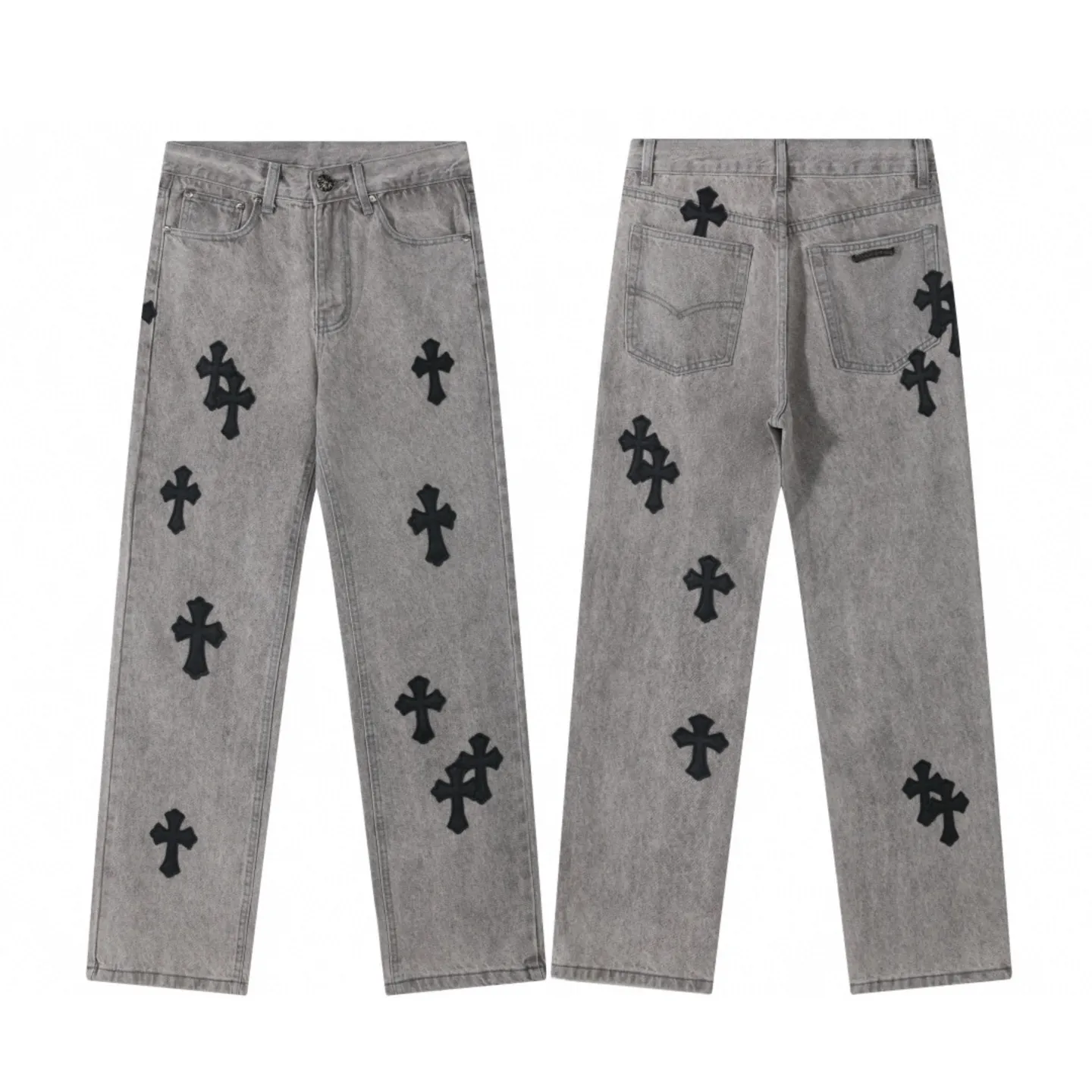 P236 💰 (Top version) -Chrome Hearts/Chrome Hearts MattyBoySex JJ Lin's same style limited gray and black leather denim trousers -Vibe style straight stacked god-level version -Black and gray faded denim fabric -Full set of old vintage hardware - Chrome Hearts washed gray The high version uses high-ounce custom fabrics, fermentation washing and soft color fixation, soft and thick to wear, the details are all made by hand-polished craftsmanship, full-print jacquard fabric Unique design style. Multiple processes to create a full retro feel. Niche unique non-contrast shirt. Customized distressed spray-painted buttons. Craftsmanship in every detail. Color Gray Size 28 30 32 34 36 (corresponding to S-M-L-XL-XXL)